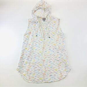 For Cynthia linen hooded sleeveless beach dress cover up Large pastel print